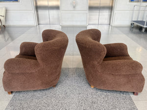 Danish Modern Brown Wool Lounge Chairs by Fritz Hansen