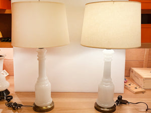 1940s Opalescent Glass Column Table Lamps - a Pair