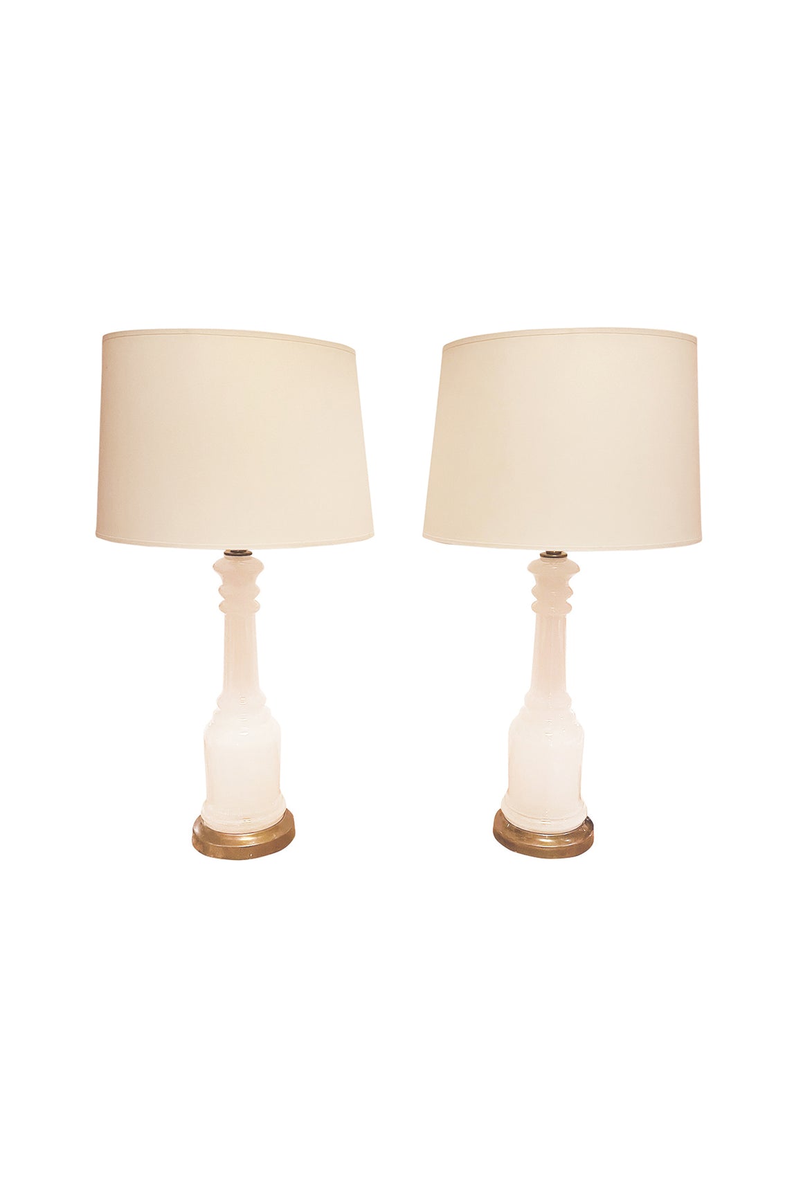 1940s Opalescent Glass Column Table Lamps - a Pair