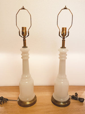 1940s Opalescent Glass Column Table Lamps - a Pair