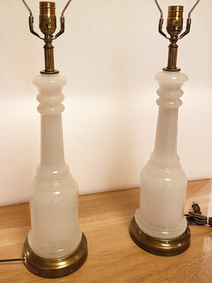 1940s Opalescent Glass Column Table Lamps - a Pair