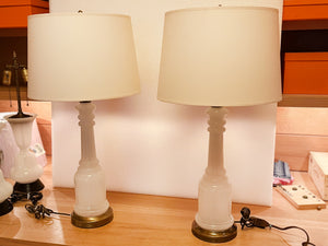 1940s Opalescent Glass Column Table Lamps - a Pair