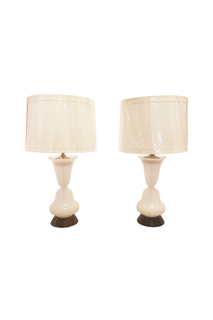 1940s Trumpet Lily Shaped Opalescent Glass Table Lamps - a Pair