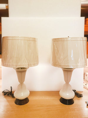 1940s Trumpet Lily Shaped Opalescent Glass Table Lamps - a Pair