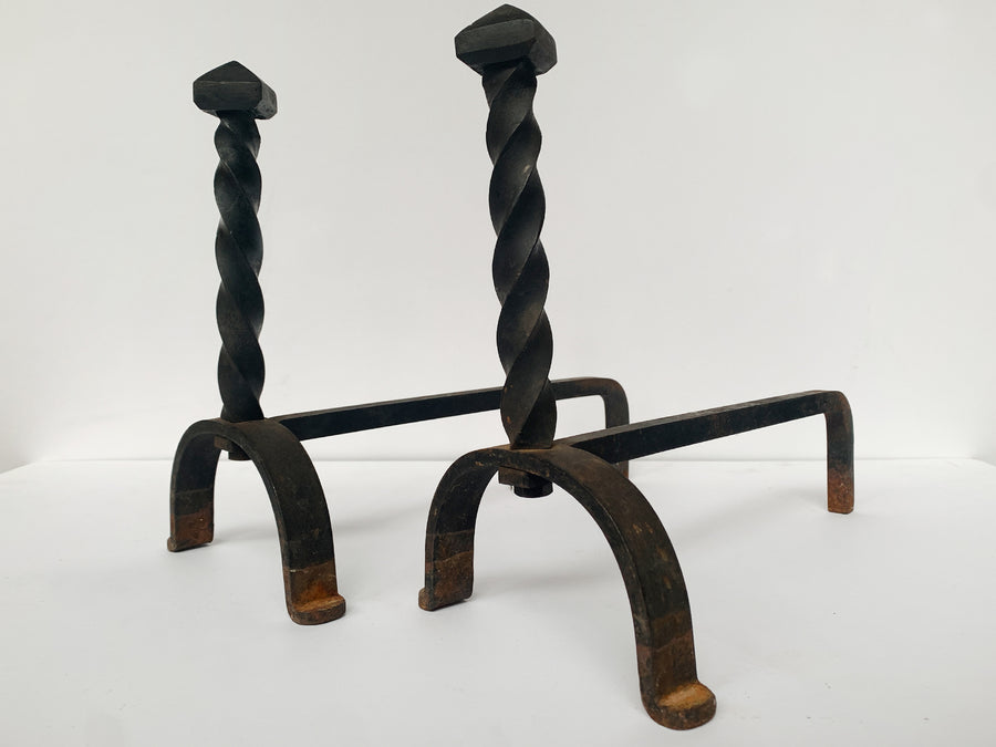 Vintage Wrought Iron Firedogs - A Pair