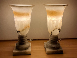 Early 20th Century Neoclassical Style Alabaster Urn Lamps - a Pair