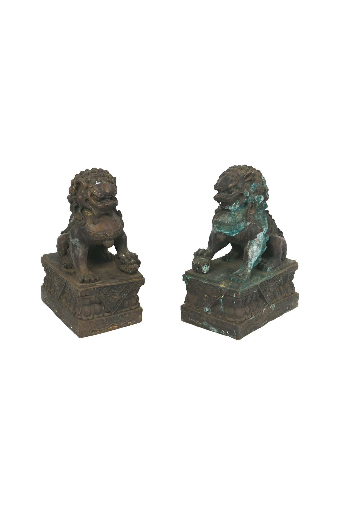 Antique Bronze Guardian Lions or Foo Dogs - A Pair