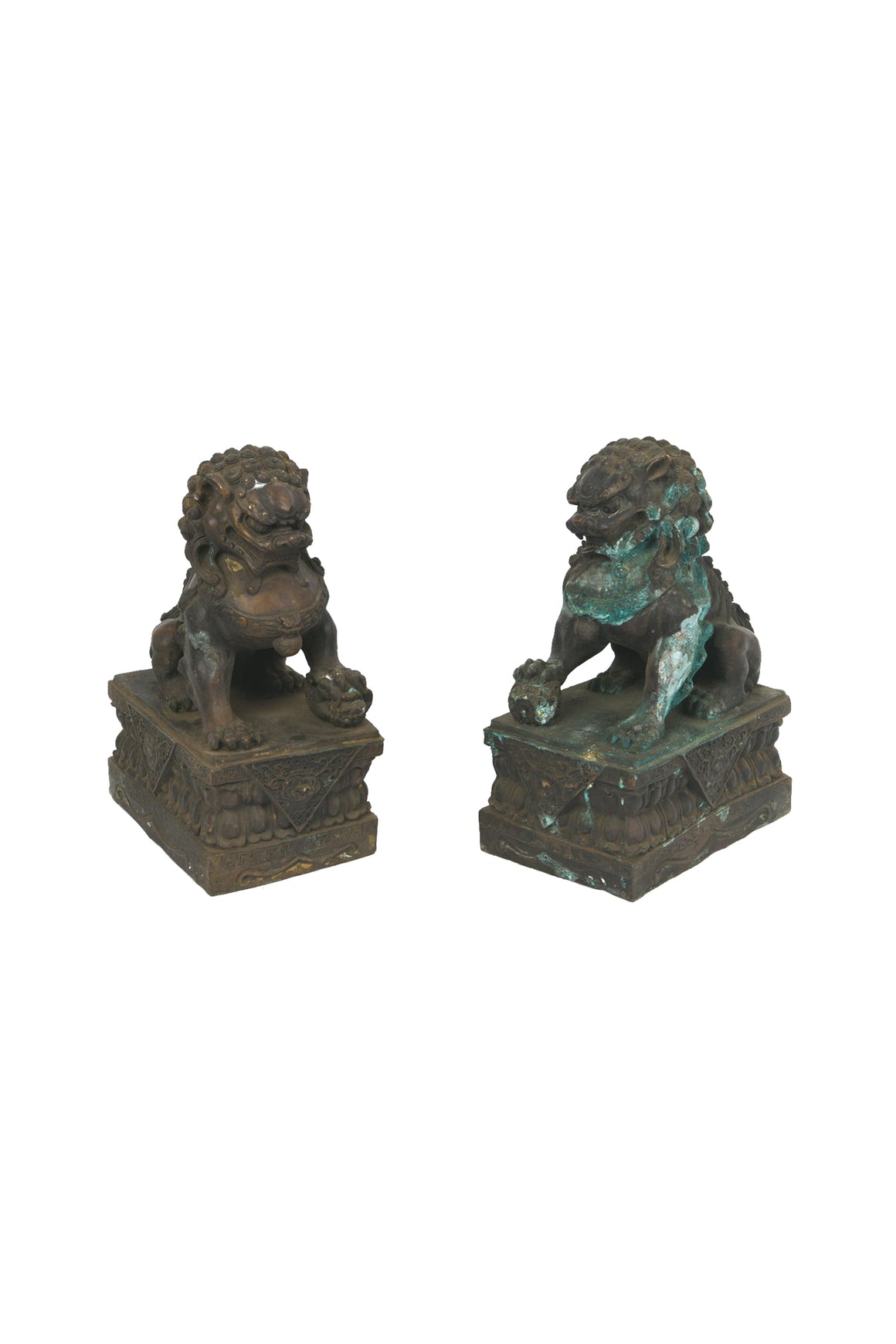 Antique Bronze Guardian Lions or Foo Dogs - A Pair
