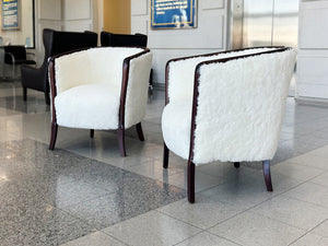 1940s Danish Deco Walnut Club Chairs in Shearling - A Pair