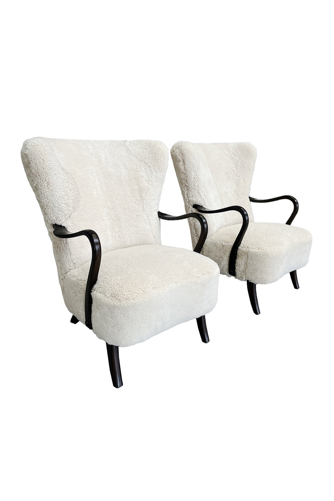 1940s Alfred Christensen Armchairs in White Shearling - A Pair