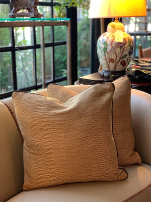 Custom Square Pillows in Donghia Gold Chevron Wool - A Pair