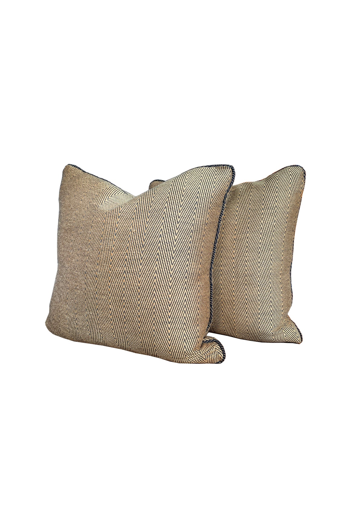 Custom Square Pillows in Donghia Gold Chevron Wool - A Pair