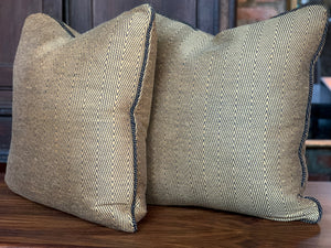 Custom Square Pillows in Donghia Gold Chevron Wool - A Pair