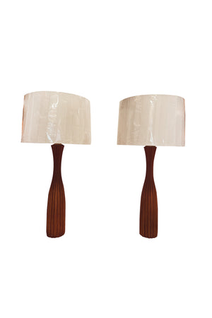 1960s Fluted Teak Table Lamps - a Pair