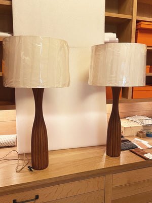 1960s Fluted Teak Table Lamps - a Pair