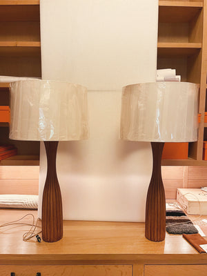 1960s Fluted Teak Table Lamps - a Pair