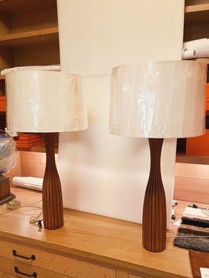 1960s Fluted Teak Table Lamps - a Pair