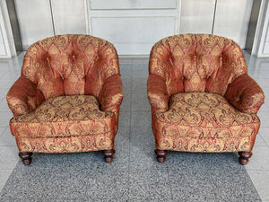Tufted Arm Chairs & Ottoman in the Style of George Smith - A Set of 3