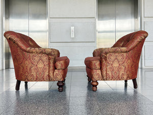 Tufted Arm Chairs & Ottoman in the Style of George Smith - A Set of 3