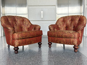 Tufted Arm Chairs & Ottoman in the Style of George Smith - A Set of 3
