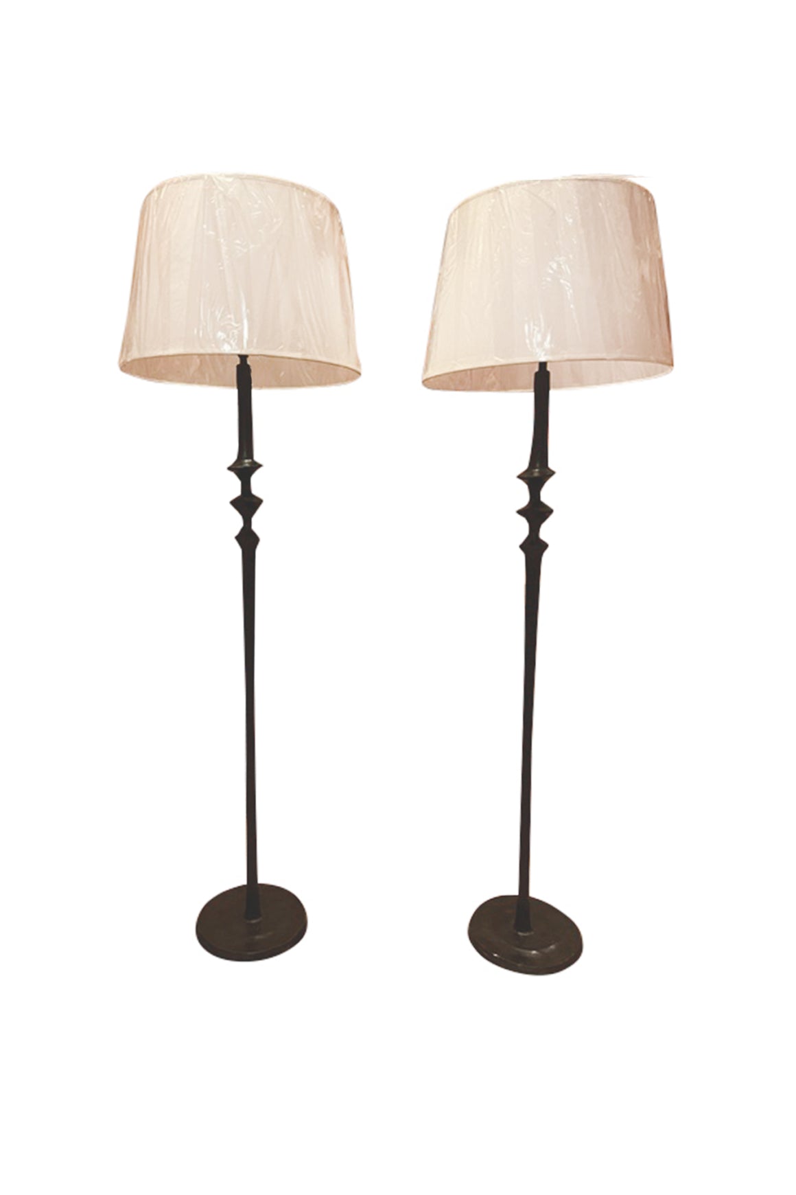 Pair of Giacometti Style Bronze Floor Lamps