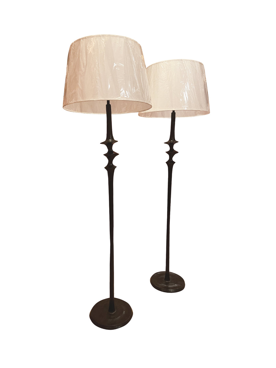 Pair of Giacometti Style Bronze Floor Lamps