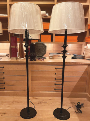 Pair of Giacometti Style Bronze Floor Lamps