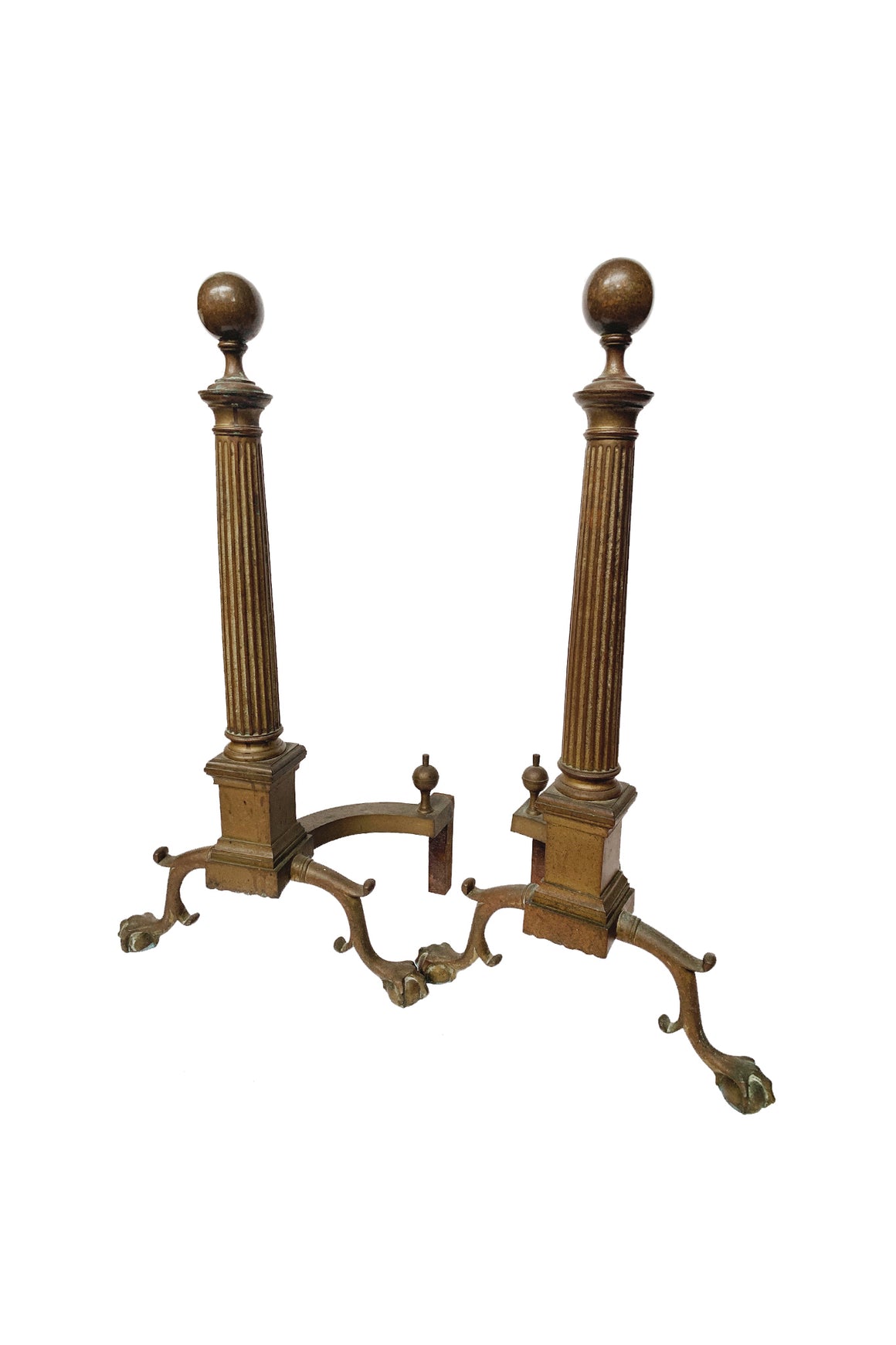 Antique French Brass Andirons - A Pair