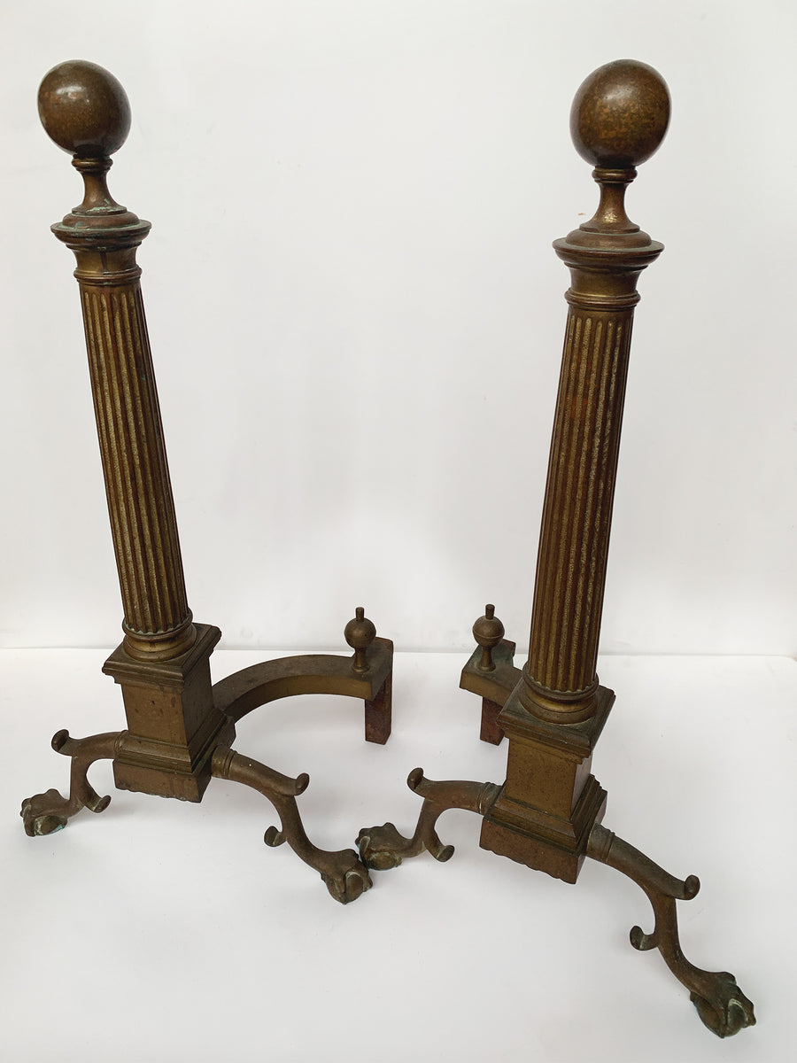 Antique French Brass Andirons - A Pair