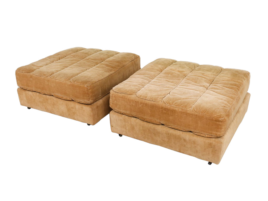Ottomans in Mustard Yellow Velour by Roche Bobois - A Pair