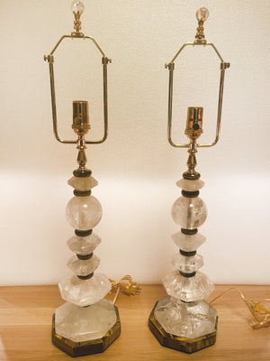 Rock Crystal & Tiger's Eye Table Lamps - a Pair