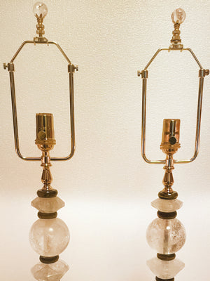 Rock Crystal & Tiger's Eye Table Lamps - a Pair