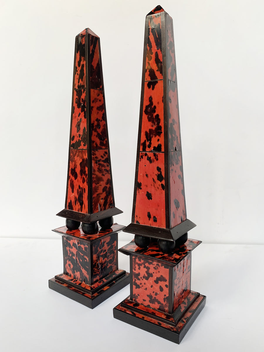 Vintage Obelisks With Faux Shell Veneer - A Pair