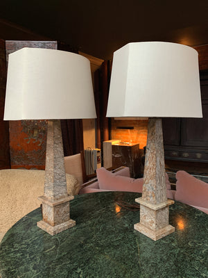 20th Century Marble Obelisk Table Lamps - a Pair