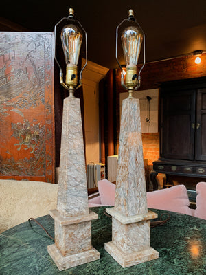 20th Century Marble Obelisk Table Lamps - a Pair