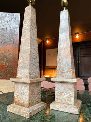 20th Century Marble Obelisk Table Lamps - a Pair