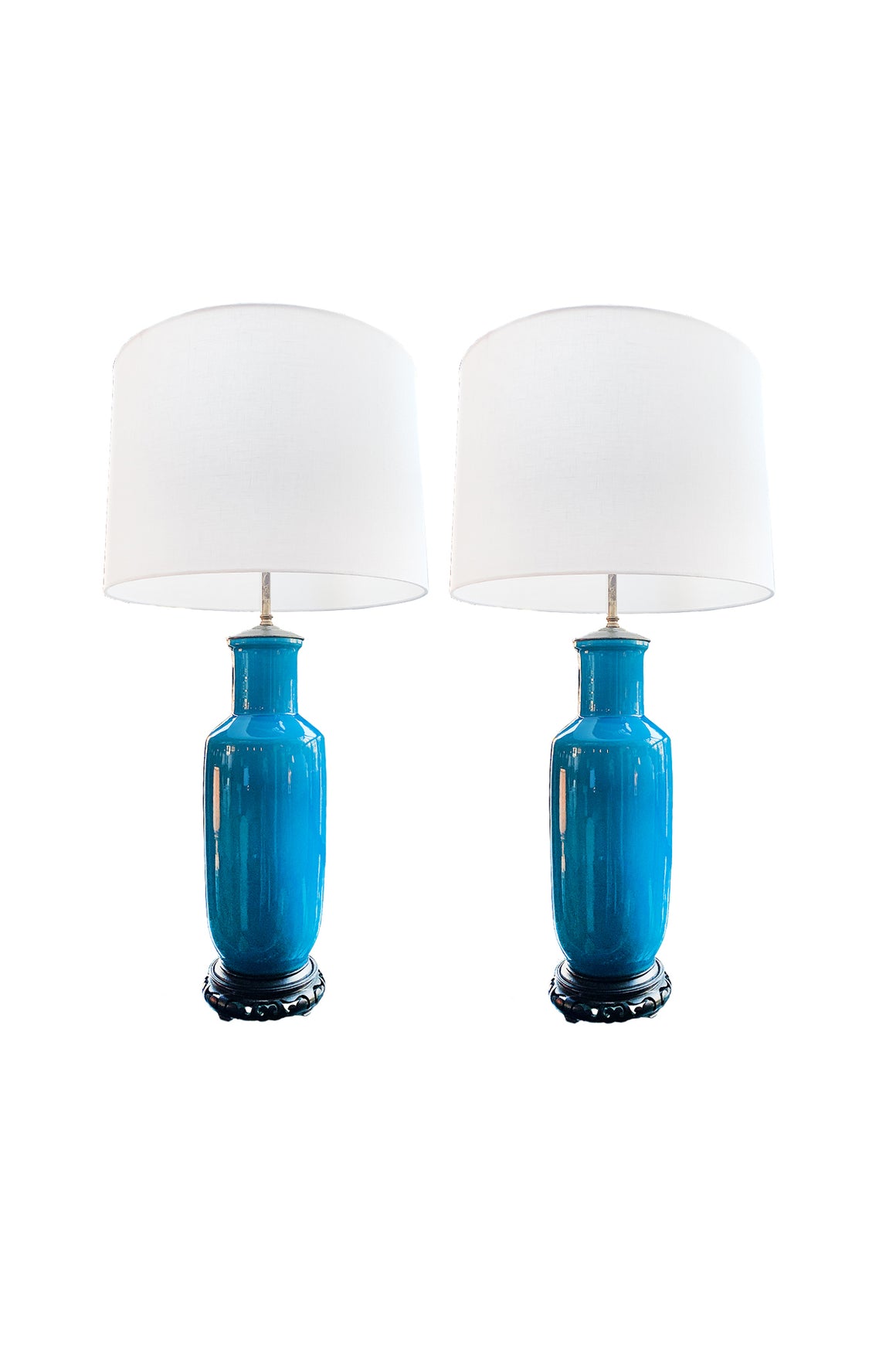 Midcentury Blue Porcelain Table Lamps by Warren Kessler - a Pair