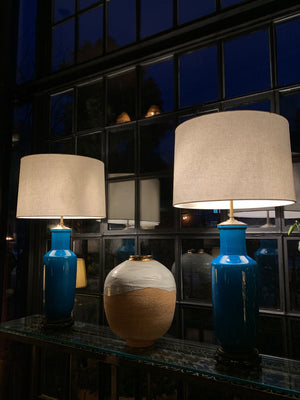 Midcentury Blue Porcelain Table Lamps by Warren Kessler - a Pair