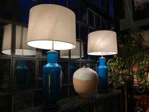 Midcentury Blue Porcelain Table Lamps by Warren Kessler - a Pair