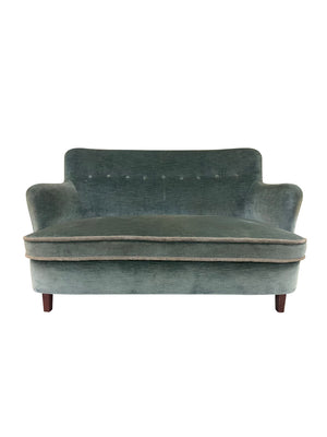 Mid-Century Fritz Henningsen Petite Blue Velvet Settee