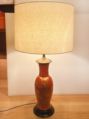 Mid 20th Century Chinese Red & Gold Urn Table Lamp