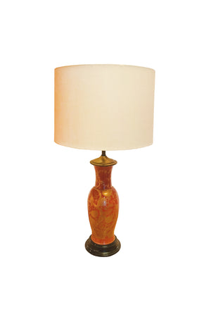 Mid 20th Century Chinese Red & Gold Urn Table Lamp