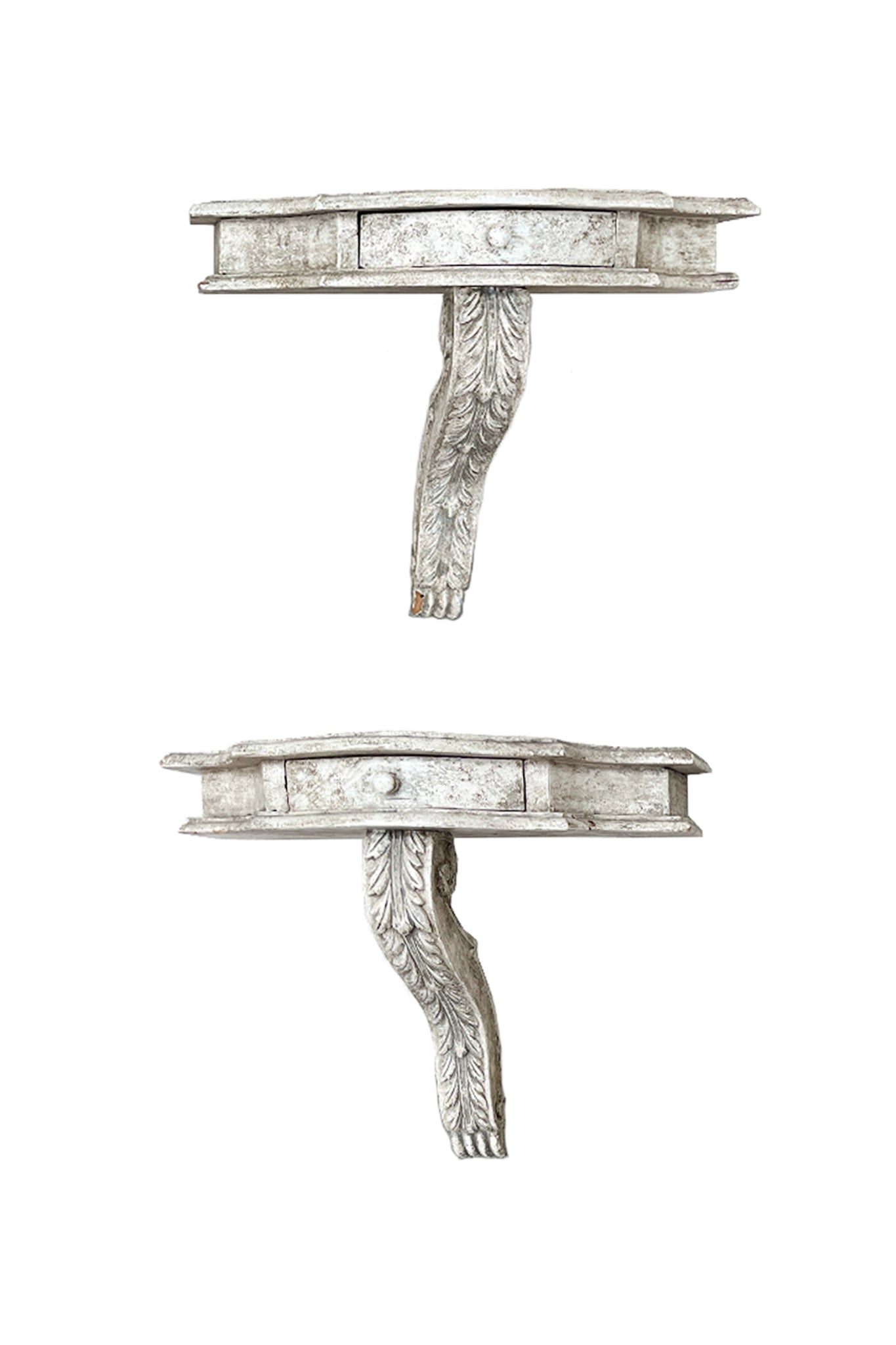 White-Painted Wood Wall Shelves With Serpentine Brackets - A Pair