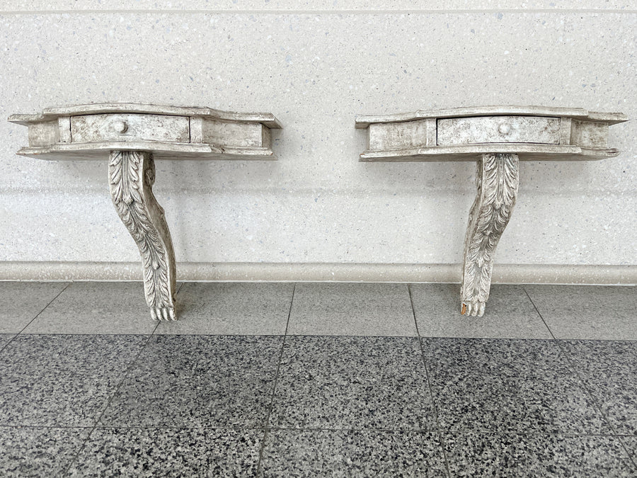 White-Painted Wood Wall Shelves With Serpentine Brackets - A Pair