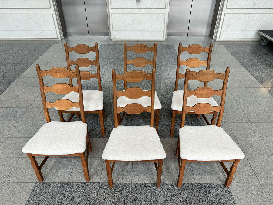 Set of Six Danish Modern Dining Chairs with Shearling Seats