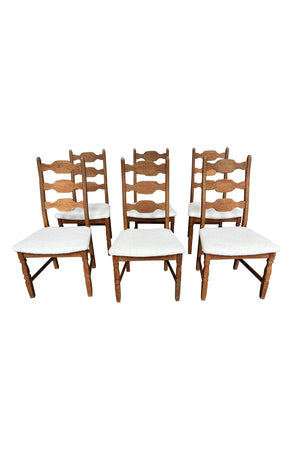 Set of Six Danish Modern Dining Chairs with Shearling Seats