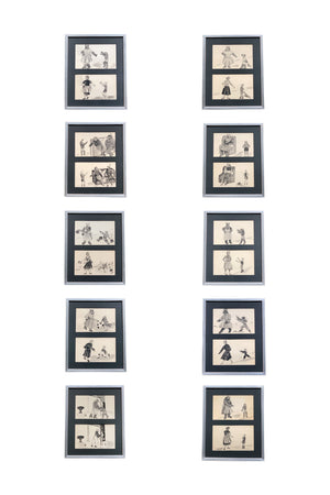 Bears and Humans - A Framed Series of Odd & Disturbing Pen & Ink Drawings - A Set of 10