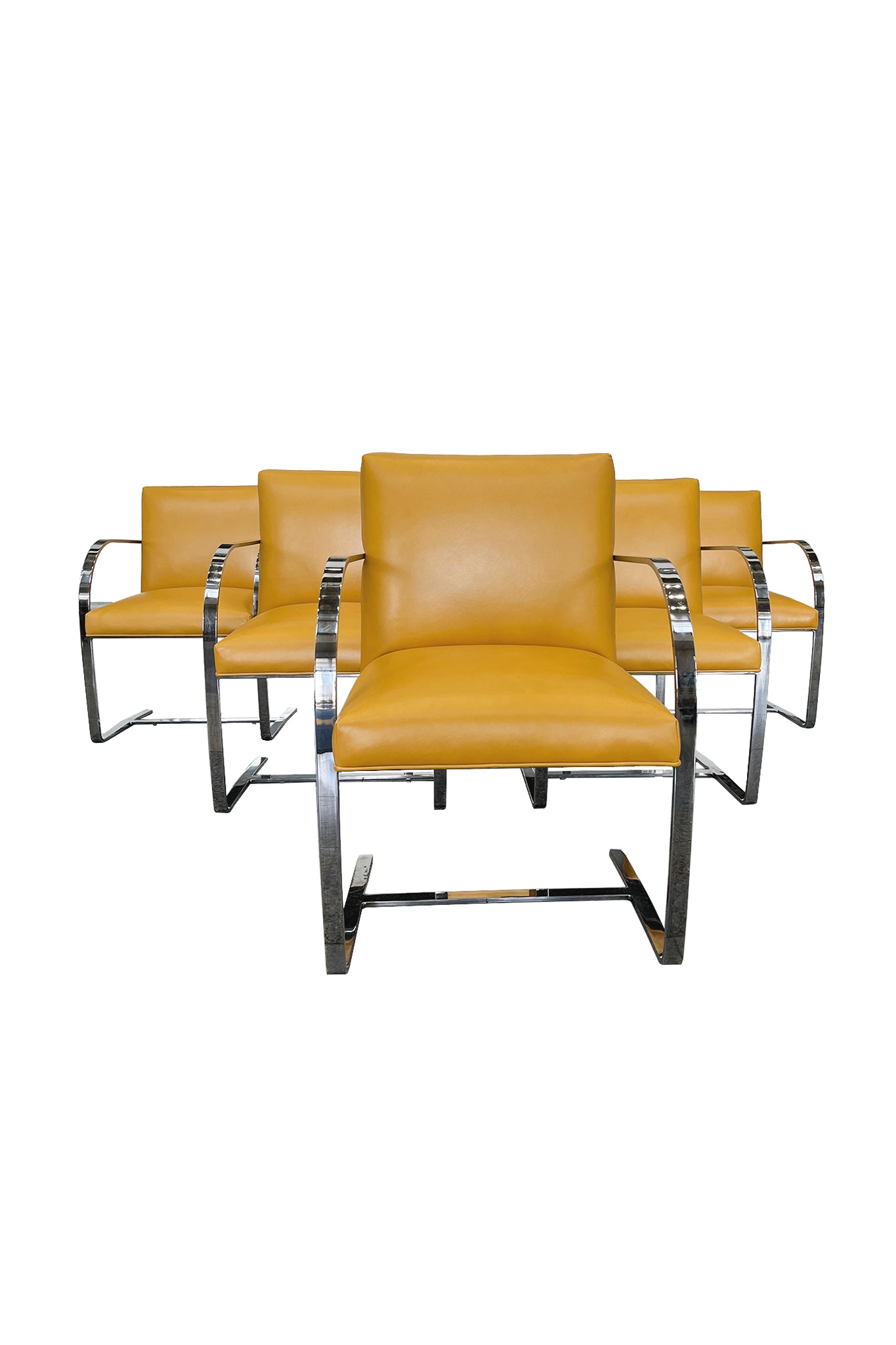 Chrome & Yellow Leather Chairs in the Style of Ludwig Mies van der Rohe & Lilly Reich - A Set of 6