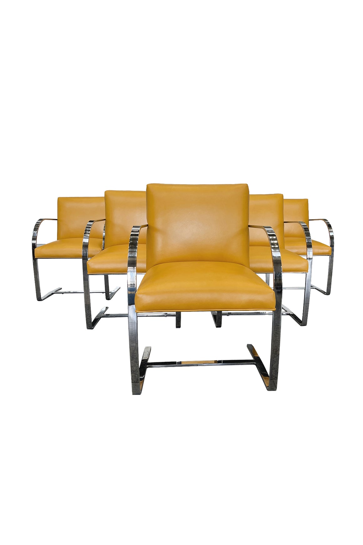 Chrome & Yellow Leather Chairs in the Style of Ludwig Mies van der Rohe & Lilly Reich - A Set of 6