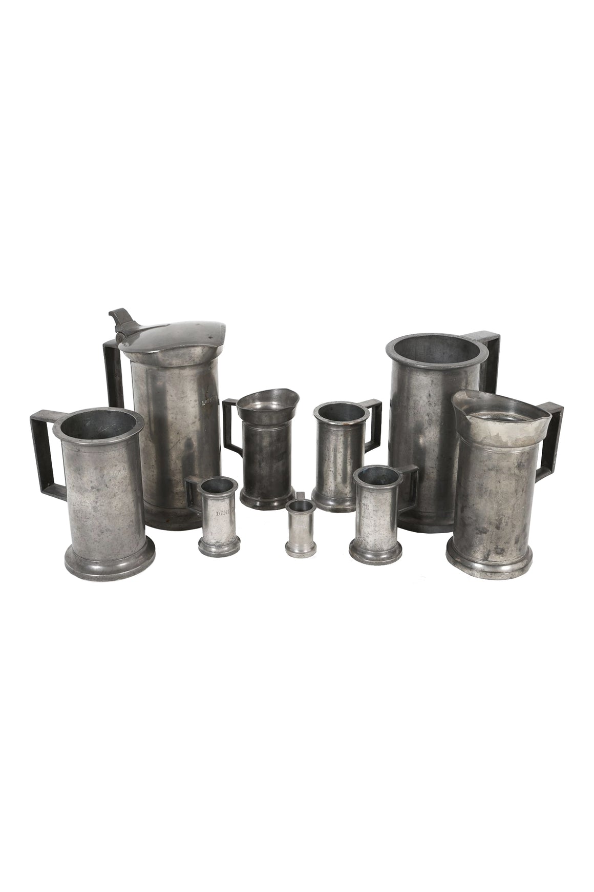 Antique & Vintage Pewter Measuring Cups - A Set of 9